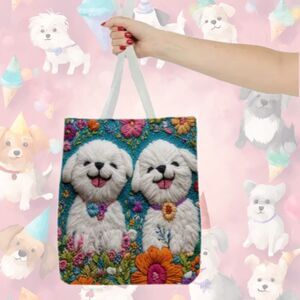 Two Cute White Dogs on a Tote Bag 14.2" x 13" Bright Image